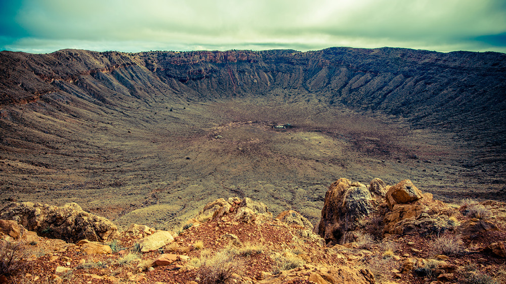 crater, light green sky